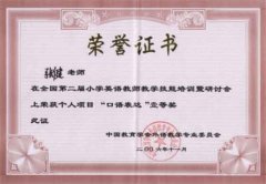 张健老师在全国第二届小学英语教师教学技能培训暨研讨会上荣获...